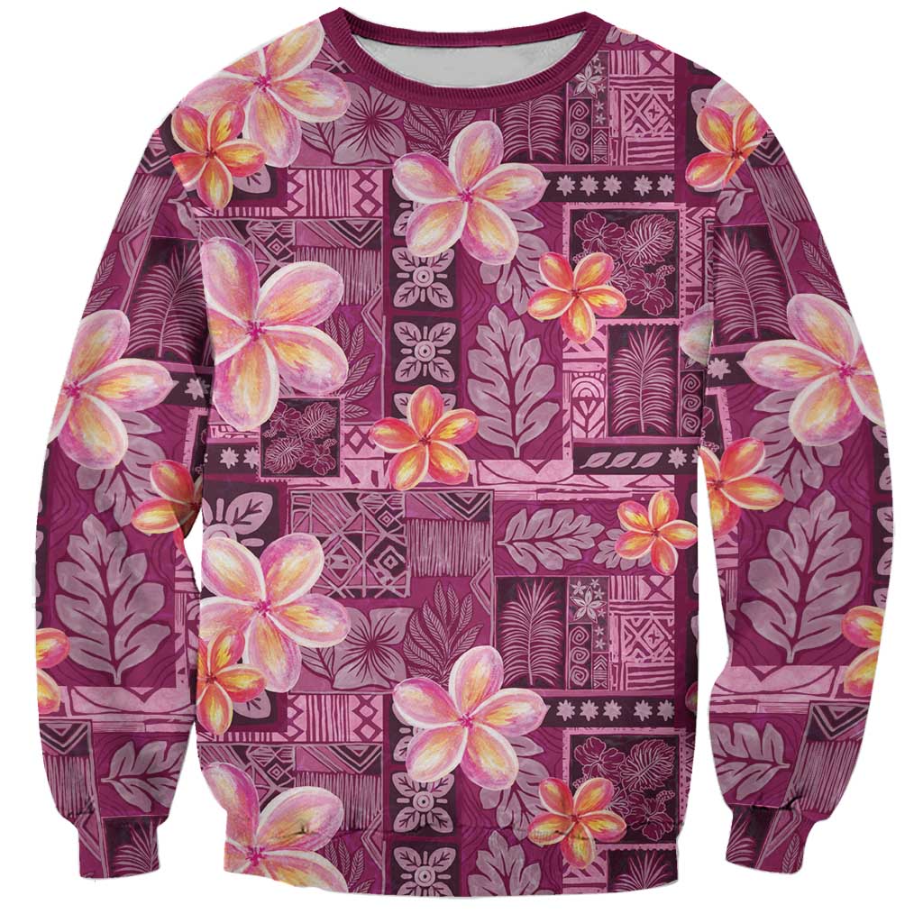 Pink Hawaii Plumeria With Tropical Flowers Motifs Sweatshirt