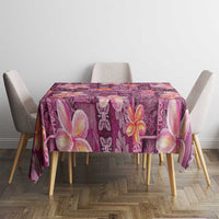 Pink Hawaii Plumeria With Tropical Flowers Motifs Tablecloth