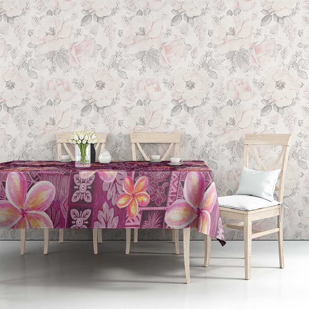 Pink Hawaii Plumeria With Tropical Flowers Motifs Tablecloth