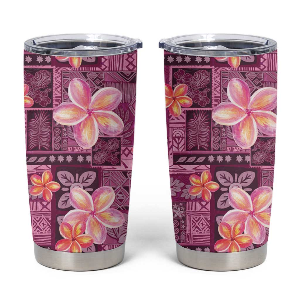 Pink Hawaii Plumeria With Tropical Flowers Motifs Tumbler Cup