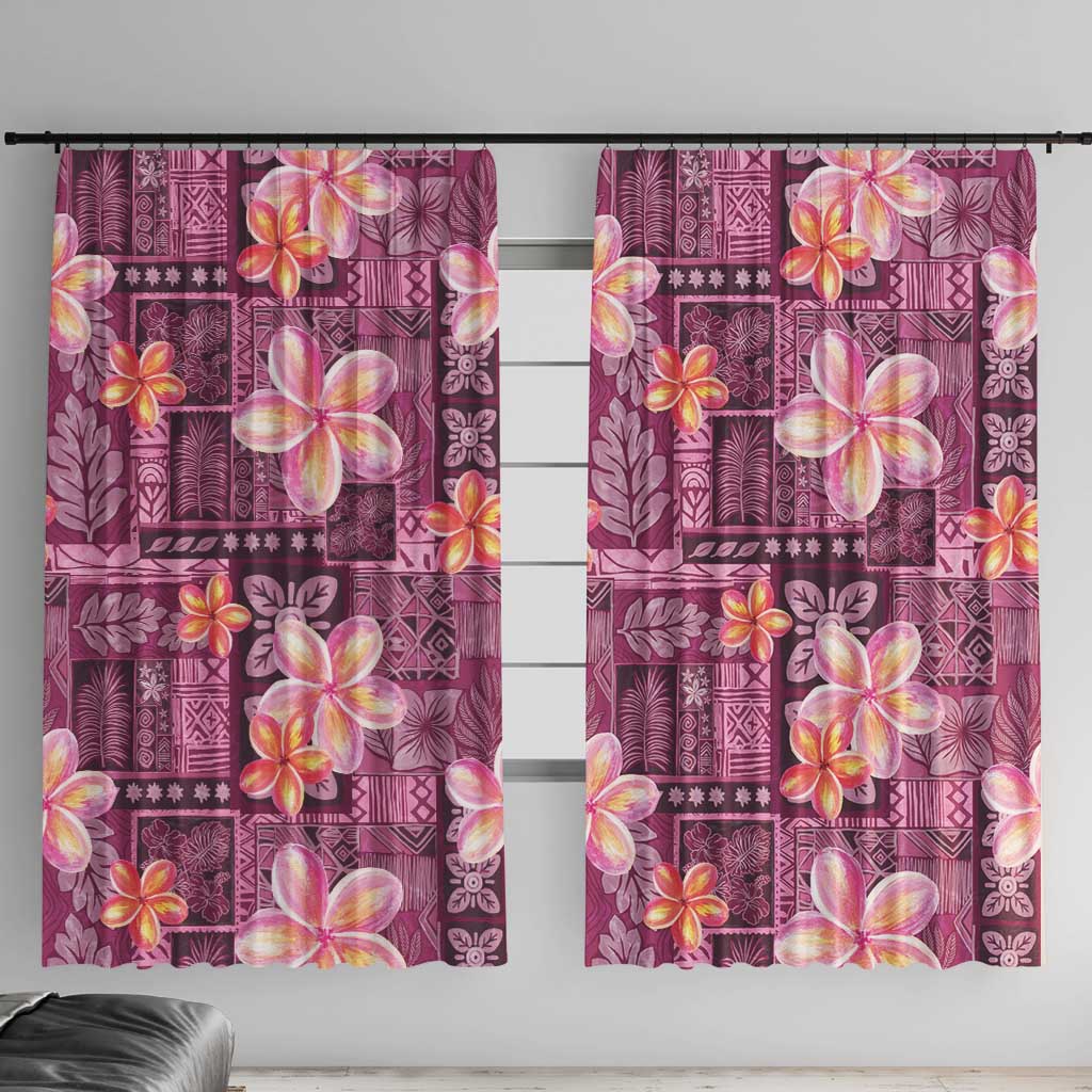 Pink Hawaii Plumeria With Tropical Flowers Motifs Window Curtain