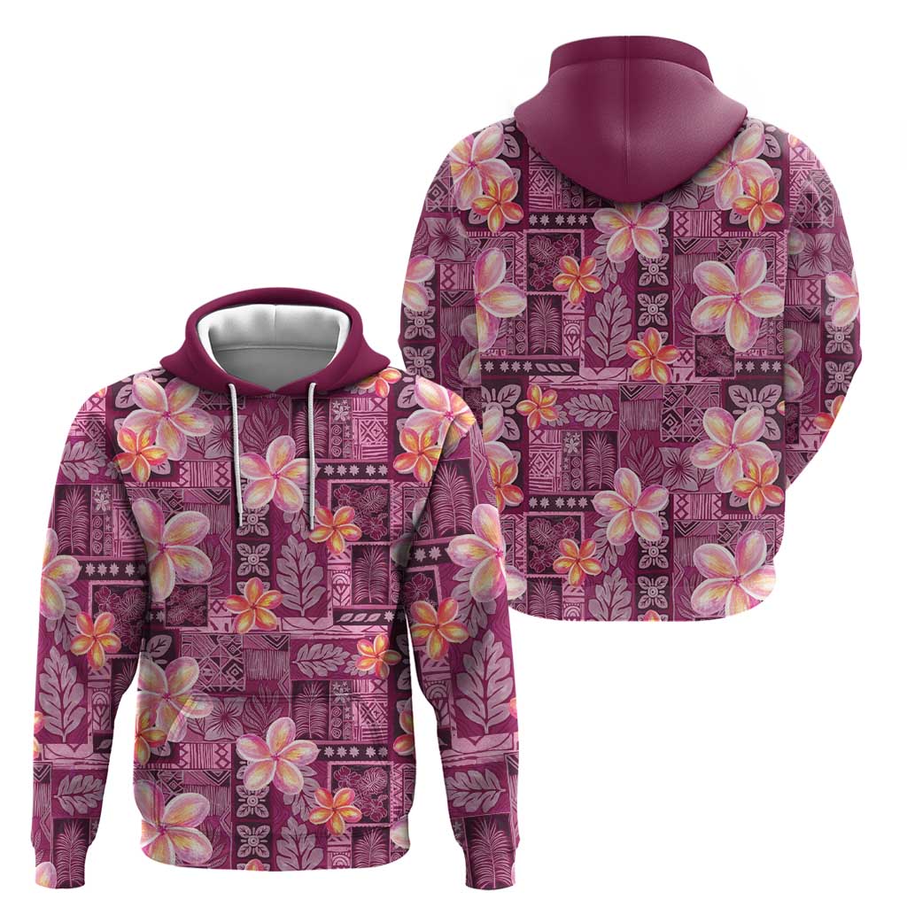 Pink Hawaii Plumeria With Tropical Flowers Motifs Zip Hoodie