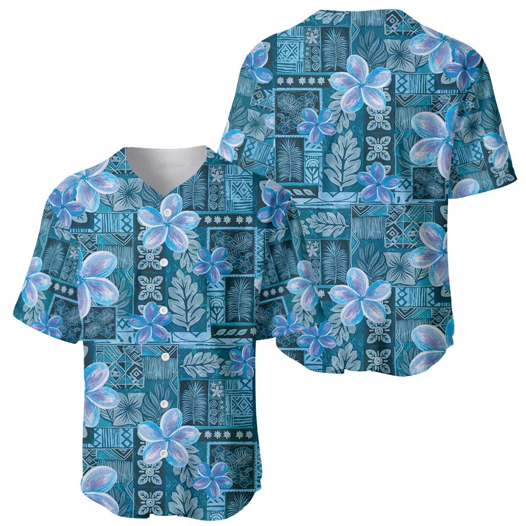 Cyan Hawaii Plumeria With Tropical Flowers Motifs Baseball Jersey