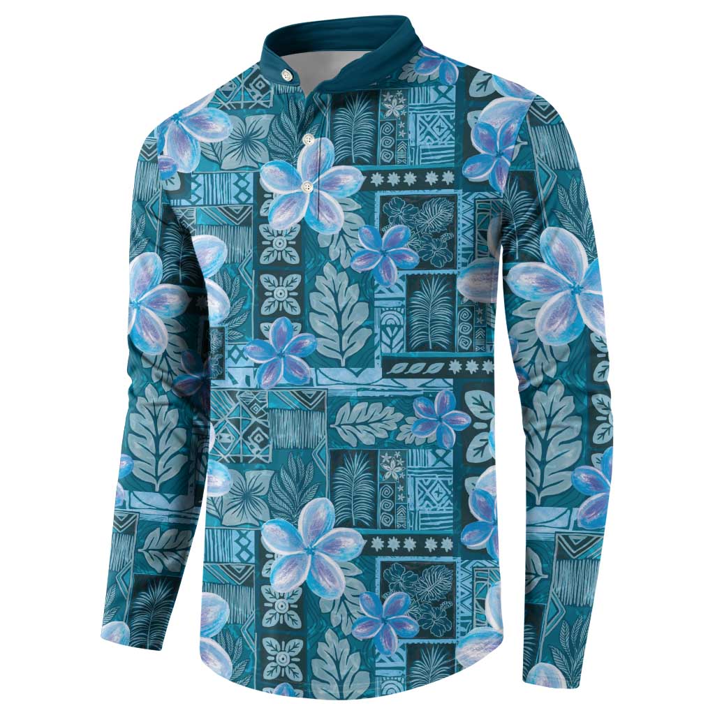 Cyan Hawaii Plumeria With Tropical Flowers Motifs Button Sweatshirt