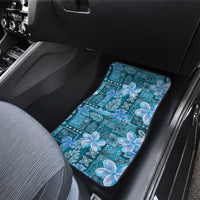 Cyan Hawaii Plumeria With Tropical Flowers Motifs Car Mats