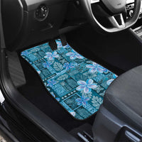 Cyan Hawaii Plumeria With Tropical Flowers Motifs Car Mats
