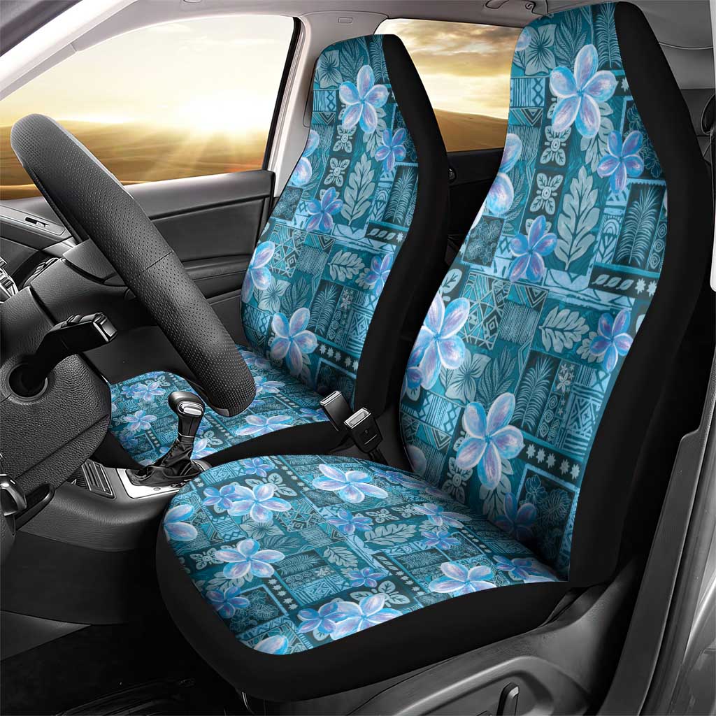 Cyan Hawaii Plumeria With Tropical Flowers Motifs Car Seat Cover