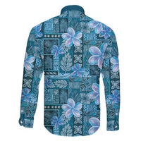 Cyan Hawaii Plumeria With Tropical Flowers Motifs Family Matching Off The Shoulder Long Sleeve Dress and Hawaiian Shirt