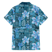 Cyan Hawaii Plumeria With Tropical Flowers Motifs Family Matching Off Shoulder Short Dress and Hawaiian Shirt LT14 - Polynesian Pride