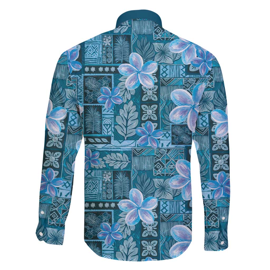 Cyan Hawaii Plumeria With Tropical Flowers Motifs Family Matching Off Shoulder Short Dress and Hawaiian Shirt LT14 - Polynesian Pride
