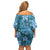 Cyan Hawaii Plumeria With Tropical Flowers Motifs Family Matching Off Shoulder Short Dress and Hawaiian Shirt