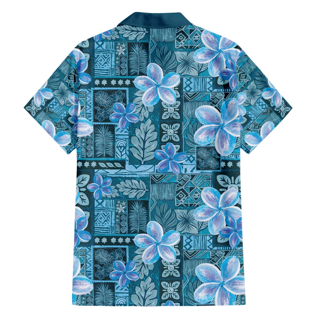 Cyan Hawaii Plumeria With Tropical Flowers Motifs Family Matching Puletasi and Hawaiian Shirt LT14 - Polynesian Pride