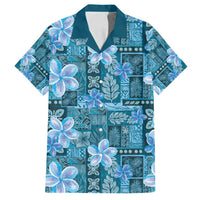 Cyan Hawaii Plumeria With Tropical Flowers Motifs Family Matching Summer Maxi Dress and Hawaiian Shirt LT14 Dad's Shirt - Short Sleeve Cyan - Polynesian Pride