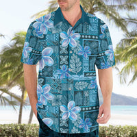 Cyan Hawaii Plumeria With Tropical Flowers Motifs Hawaiian Shirt