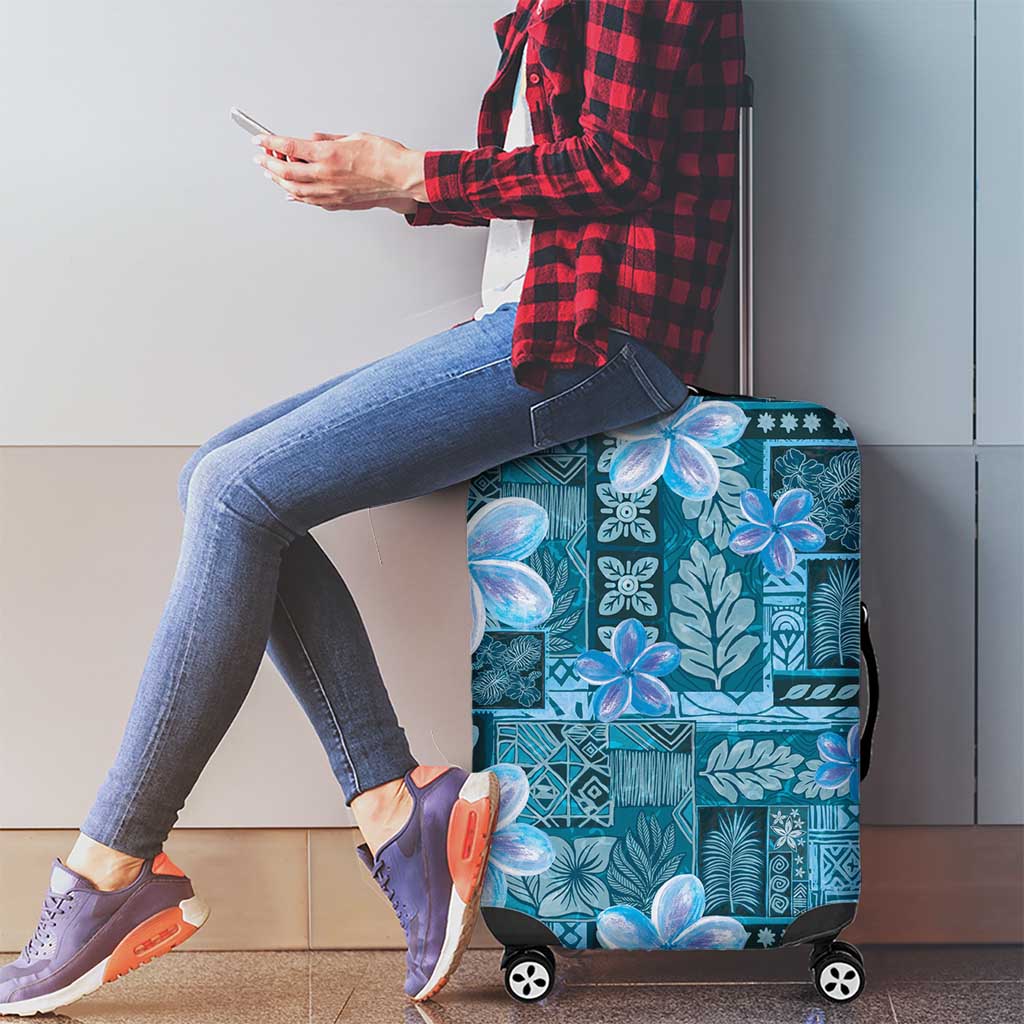 Cyan Hawaii Plumeria With Tropical Flowers Motifs Luggage Cover