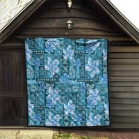Cyan Hawaii Plumeria With Tropical Flowers Motifs Quilt