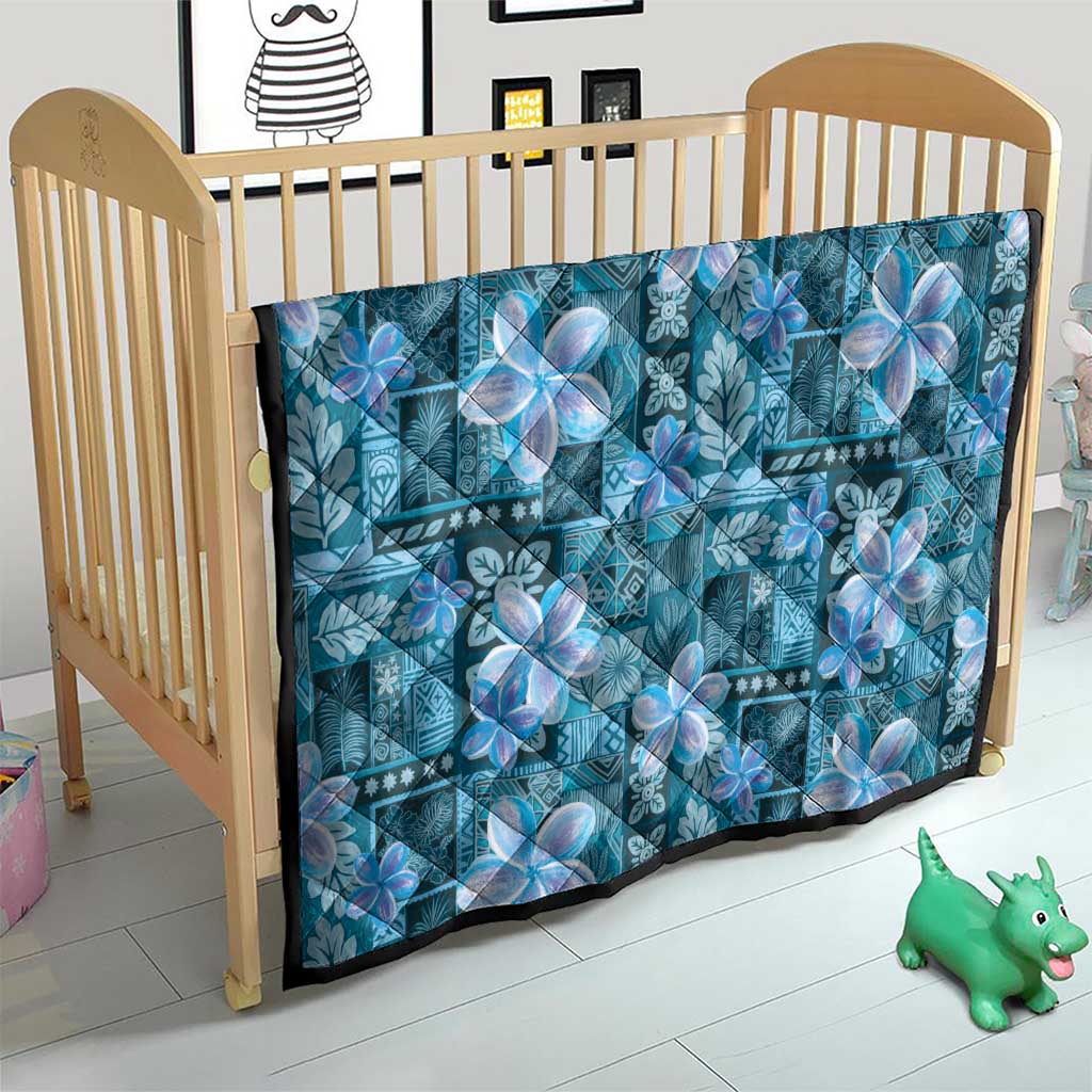 Cyan Hawaii Plumeria With Tropical Flowers Motifs Quilt