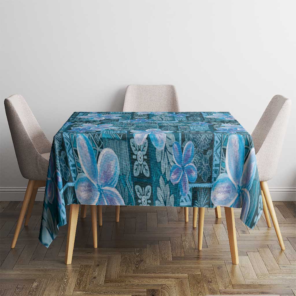 Cyan Hawaii Plumeria With Tropical Flowers Motifs Tablecloth