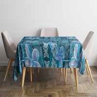 Cyan Hawaii Plumeria With Tropical Flowers Motifs Tablecloth