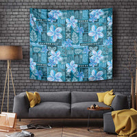 Cyan Hawaii Plumeria With Tropical Flowers Motifs Tapestry