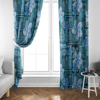 Cyan Hawaii Plumeria With Tropical Flowers Motifs Window Curtain