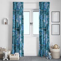 Cyan Hawaii Plumeria With Tropical Flowers Motifs Window Curtain