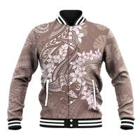 Polynesia Hammerhead Shark Tattoo With Plumeria Lei Baseball Jacket LT14 Unisex Mocha - Polynesian Pride