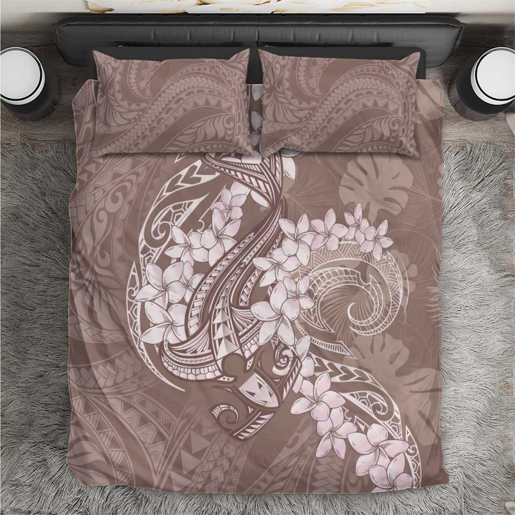 Polynesia Hammerhead Shark Tattoo With Plumeria Lei Bedding Set LT14 Mocha - Polynesian Pride