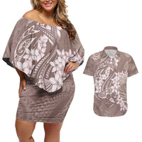 Polynesia Hammerhead Shark Tattoo With Plumeria Lei Couples Matching Off Shoulder Short Dress and Hawaiian Shirt