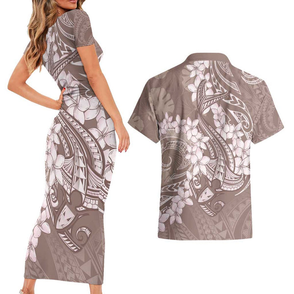 Aloha Hawaii Couples Matching Long Sleeve Bodycon Dress and Hawaiian Shirt Hammerhead Shark Tattoo Polynesian Summer - Green LT9 main image 1