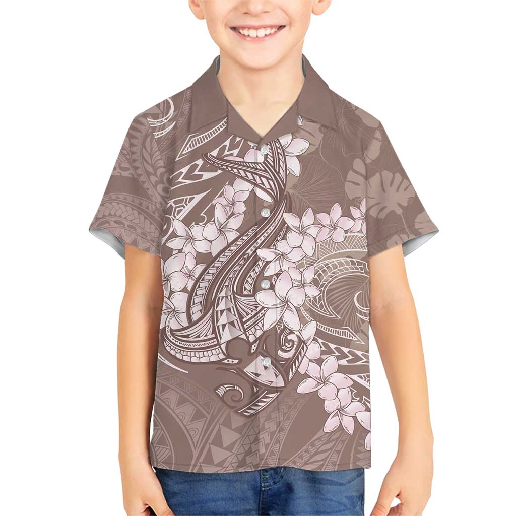 Polynesia Hammerhead Shark Tattoo With Plumeria Lei Family Matching Off Shoulder Maxi Dress and Hawaiian Shirt