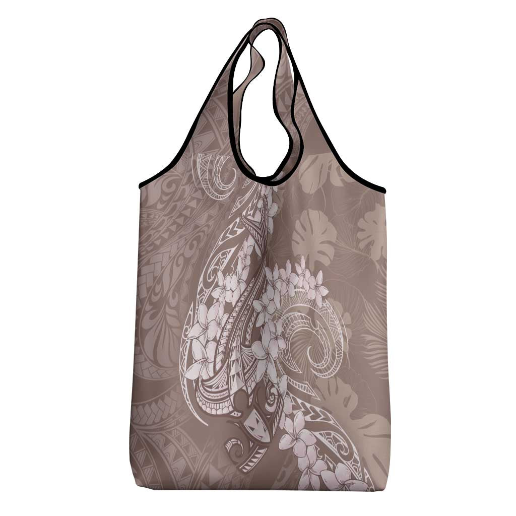 Polynesia Hammerhead Shark Tattoo With Plumeria Lei Grocery Bag