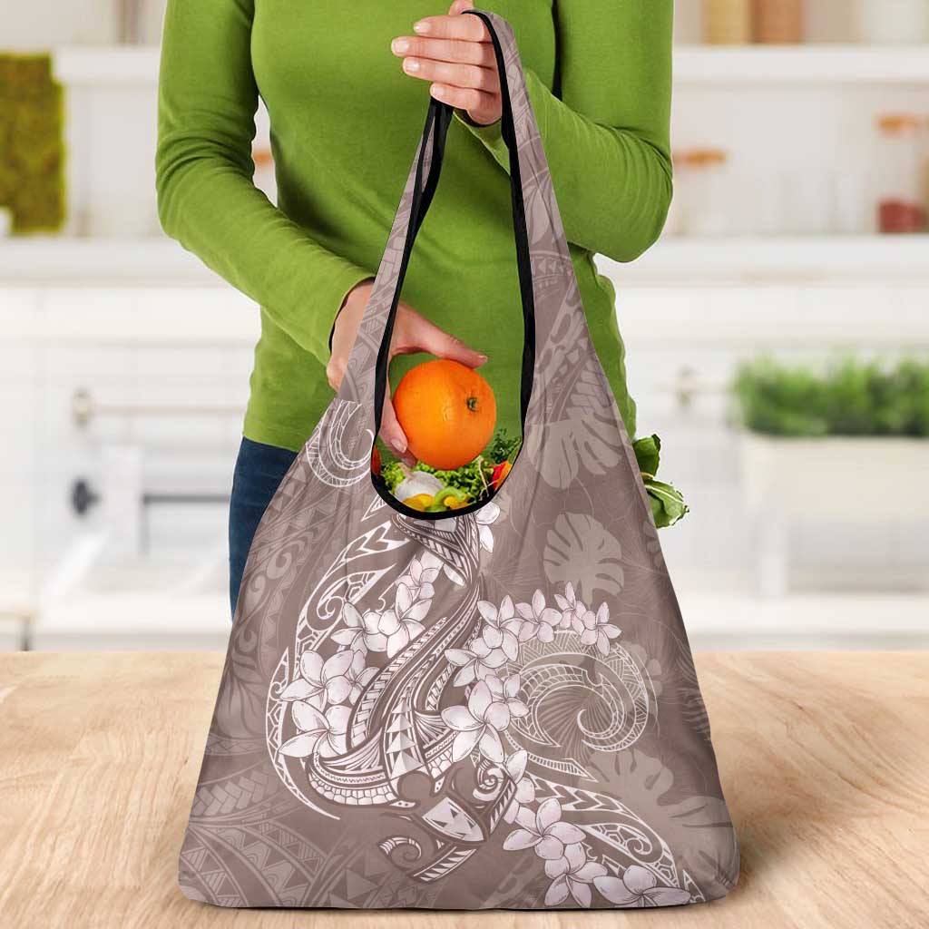 Polynesia Hammerhead Shark Tattoo With Plumeria Lei Grocery Bag