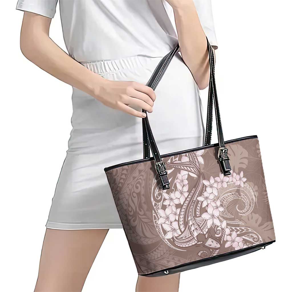 Polynesia Hammerhead Shark Tattoo With Plumeria Lei Leather Tote Bag