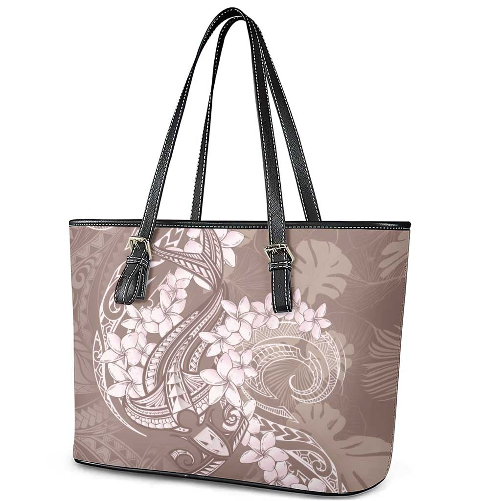 Polynesia Hammerhead Shark Tattoo With Plumeria Lei Leather Tote Bag
