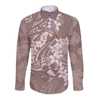 Polynesia Hammerhead Shark Tattoo With Plumeria Lei Long Sleeve Button Shirt LT14 Unisex Mocha - Polynesian Pride