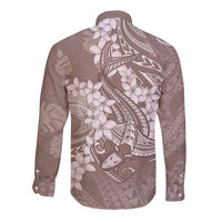 Polynesia Hammerhead Shark Tattoo With Plumeria Lei Long Sleeve Button Shirt LT14 - Polynesian Pride