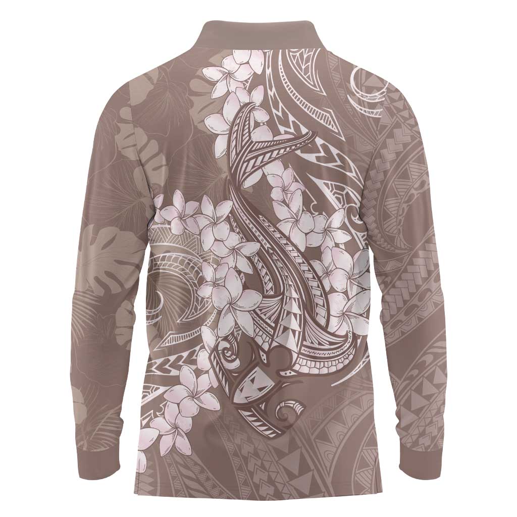 Polynesia Hammerhead Shark Tattoo With Plumeria Lei Long Sleeve Polo Shirt
