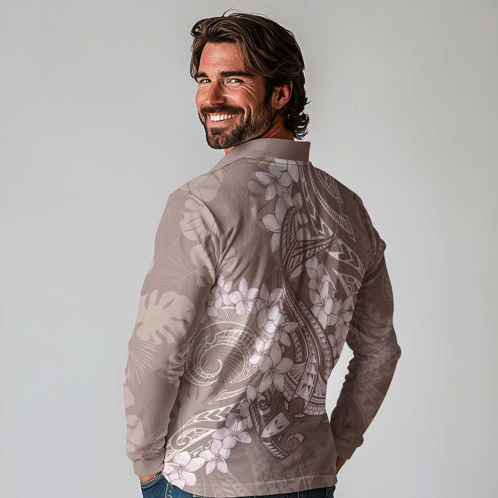Polynesia Hammerhead Shark Tattoo With Plumeria Lei Long Sleeve Polo Shirt