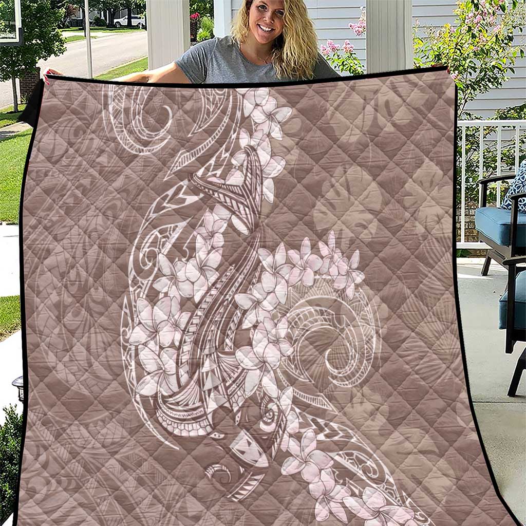 Polynesia Hammerhead Shark Tattoo With Plumeria Lei Quilt LT14 Mocha - Polynesian Pride