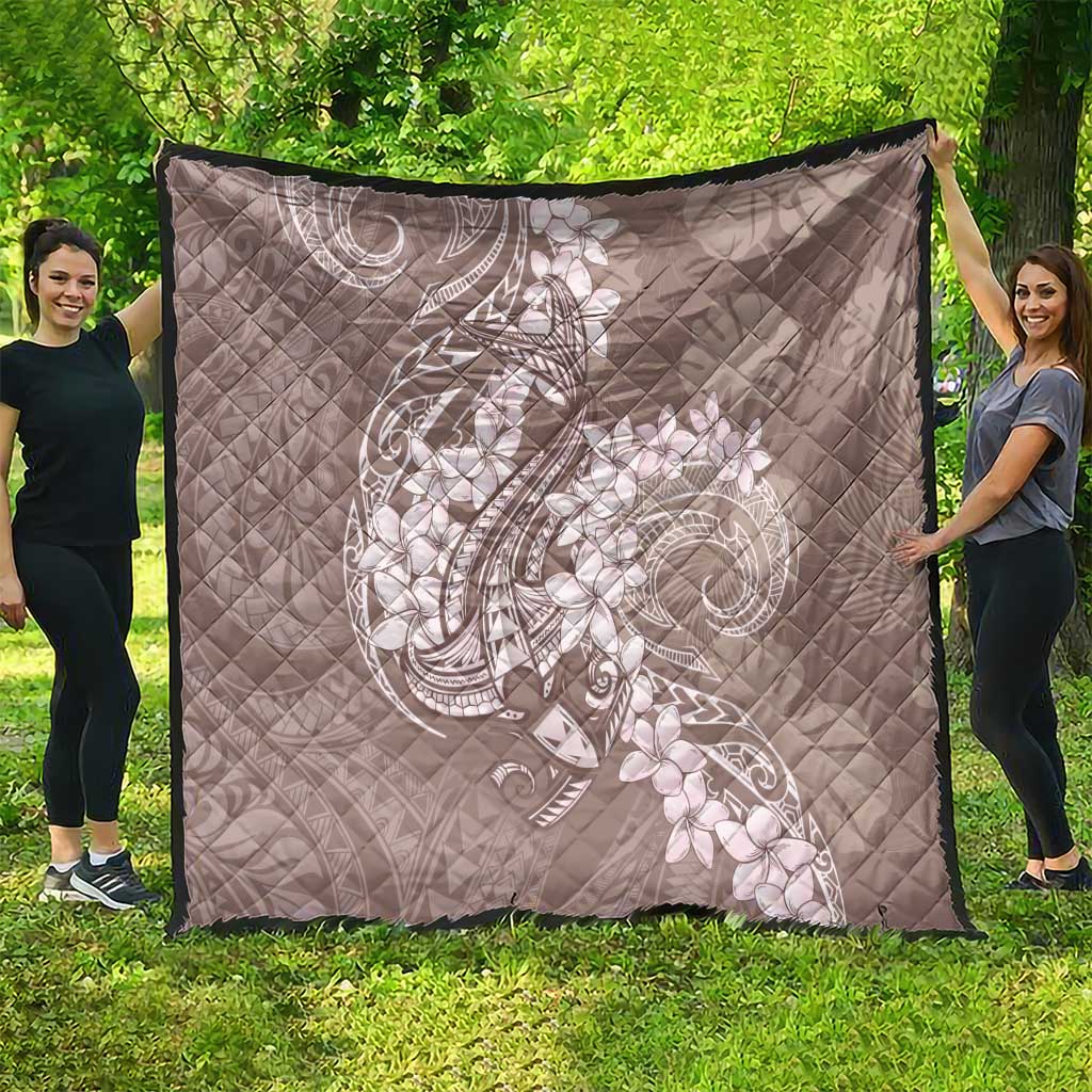 Polynesia Hammerhead Shark Tattoo With Plumeria Lei Quilt