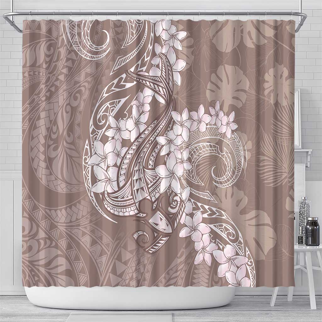 Polynesia Hammerhead Shark Tattoo With Plumeria Lei Shower Curtain LT14 - Polynesian Pride