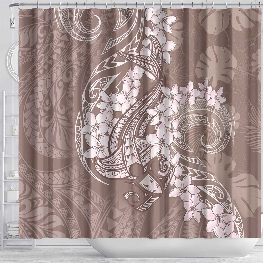 Polynesia Hammerhead Shark Tattoo With Plumeria Lei Shower Curtain LT14 - Polynesian Pride