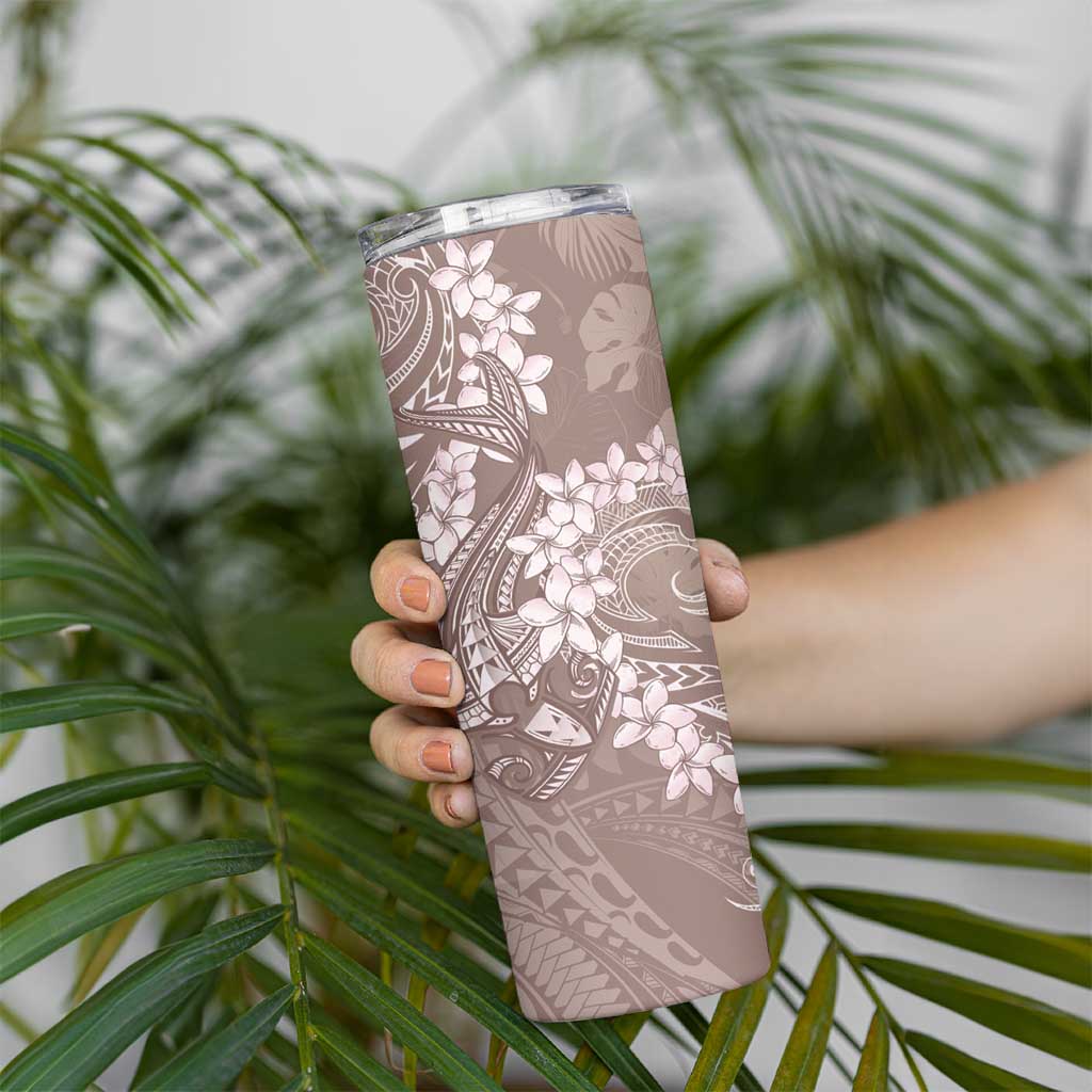Polynesia Hammerhead Shark Tattoo With Plumeria Lei Skinny Tumbler LT14 - Polynesian Pride