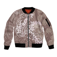 Polynesia Hammerhead Shark Tattoo With Plumeria Lei Sleeve Zip Bomber Jacket LT14 Unisex Mocha - Polynesian Pride