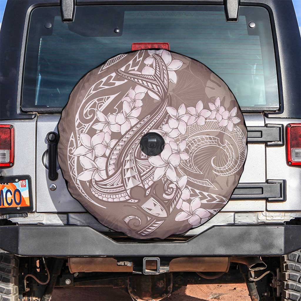 Polynesia Hammerhead Shark Tattoo With Plumeria Lei Spare Tire Cover LT14 Mocha - Polynesian Pride