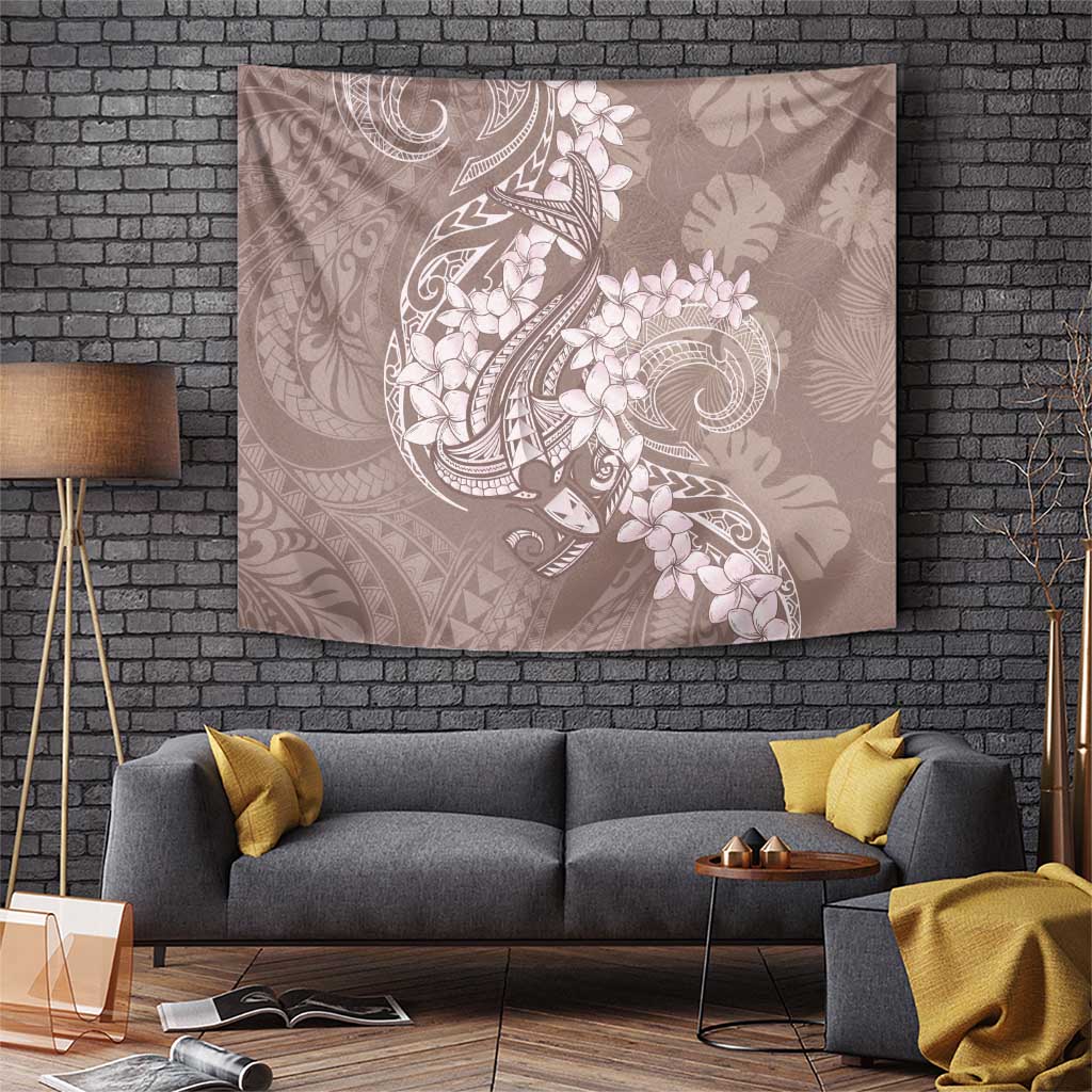 Polynesia Hammerhead Shark Tattoo With Plumeria Lei Tapestry