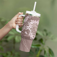 Polynesia Hammerhead Shark Tattoo With Plumeria Lei Tumbler With Handle