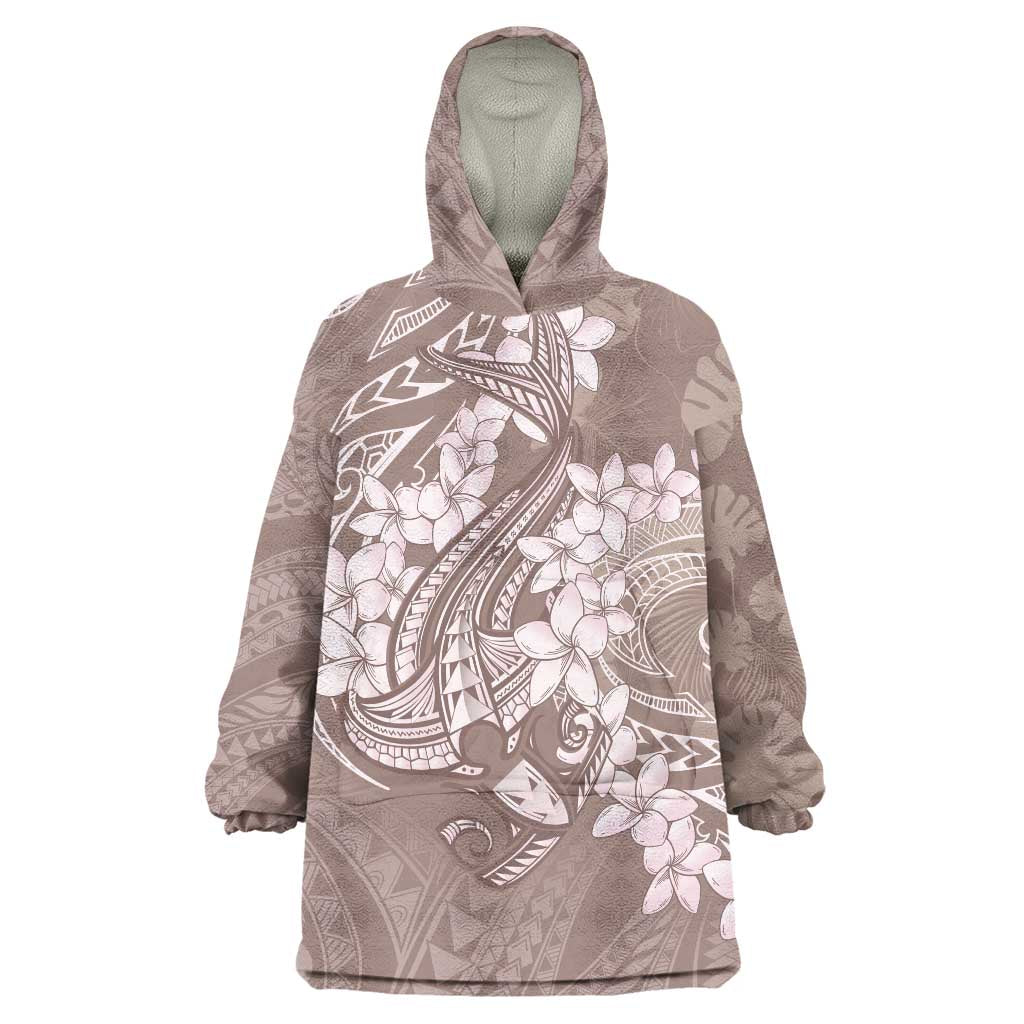 Polynesia Hammerhead Shark Tattoo With Plumeria Lei Wearable Blanket Hoodie LT14 One Size Mocha - Polynesian Pride