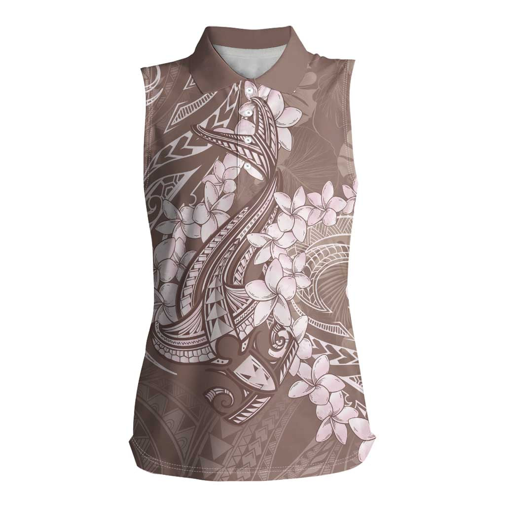 Polynesia Hammerhead Shark Tattoo With Plumeria Lei Women Sleeveless Polo Shirt LT14 Female Mocha - Polynesian Pride